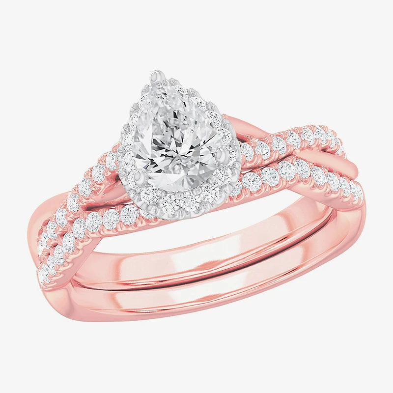 G-H / Si1-Si2) Womens / CT. T.W. Lab Grown White Diamond 14K Gold Pear Side Stone Halo Bridal Set