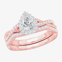 G-H / Si1-Si2) Womens / CT. T.W. Lab Grown White Diamond 14K Gold Pear Side Stone Halo Bridal Set