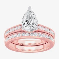 (G-H / Si1-Si2) Womens 3 CT. T.W. Lab Grown White Diamond 14K Gold Pear Side Stone Bridal Set