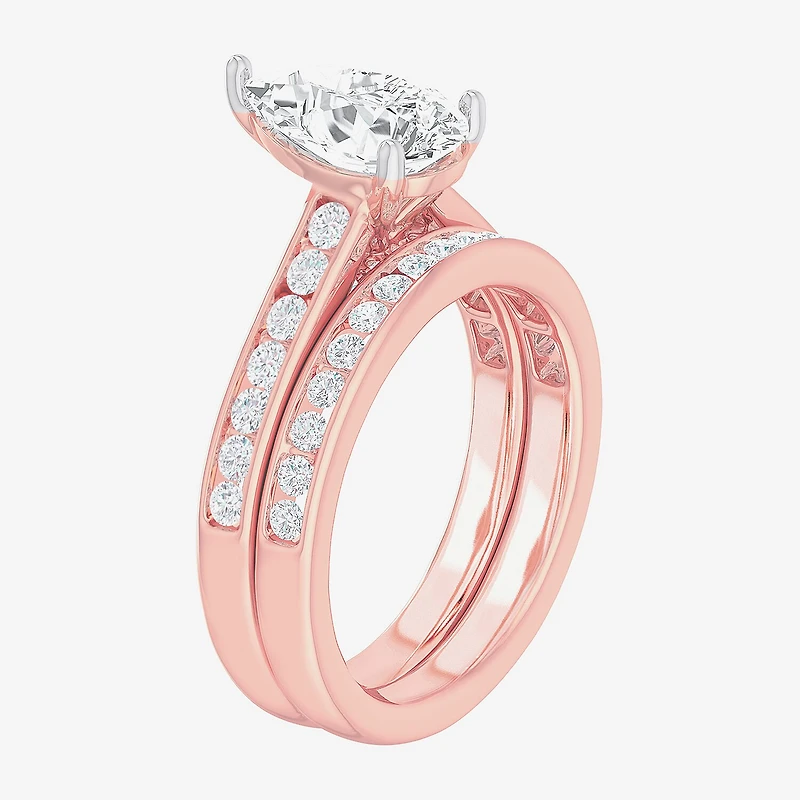 (G-H / Si1-Si2) Womens 3 CT. T.W. Lab Grown White Diamond 14K Gold Pear Side Stone Bridal Set