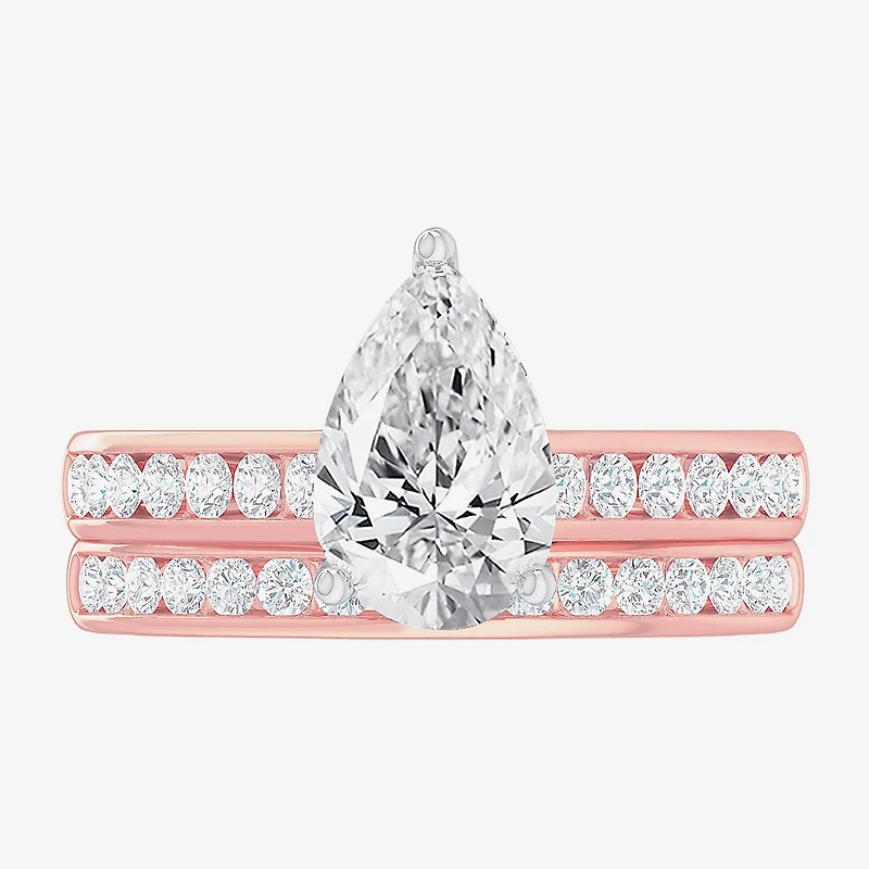 (G-H / Si1-Si2) Womens 3 CT. T.W. Lab Grown White Diamond 14K Gold Pear Side Stone Bridal Set