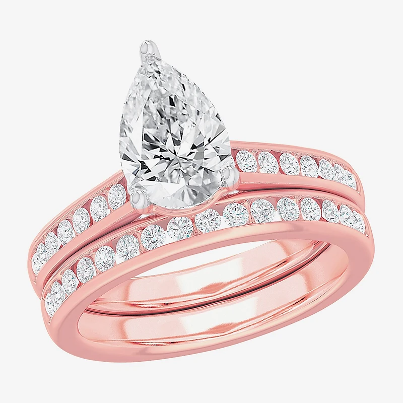(G-H / Si1-Si2) Womens 3 CT. T.W. Lab Grown White Diamond 14K Gold Pear Side Stone Bridal Set