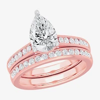 (G-H / Si1-Si2) Womens 3 CT. T.W. Lab Grown White Diamond 14K Gold Pear Side Stone Bridal Set