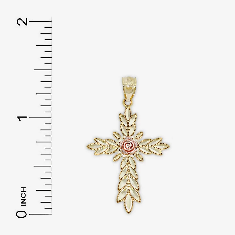 Rose Womens 14K Gold Cross Pendant