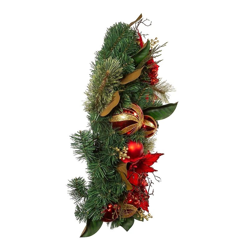 Kurt Adler 30 Inch Unlit Red & Gold Poinsettia Wreath