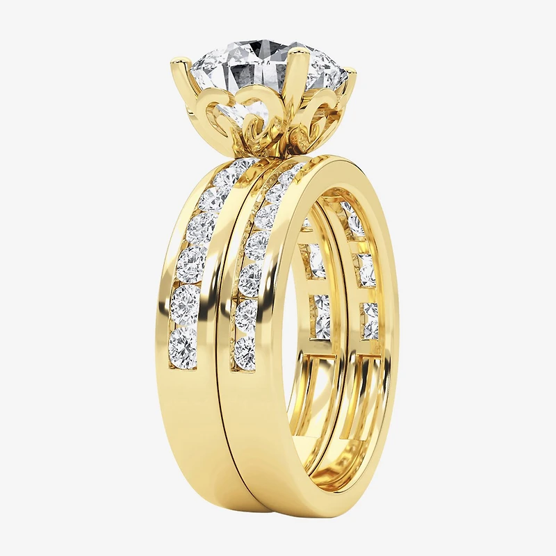 Grown Gorgeous Vs2, F Womens 4 1/4 CT. T.W. Lab White Diamond 14K Gold or Platinum Round Side Stone Bridal Set