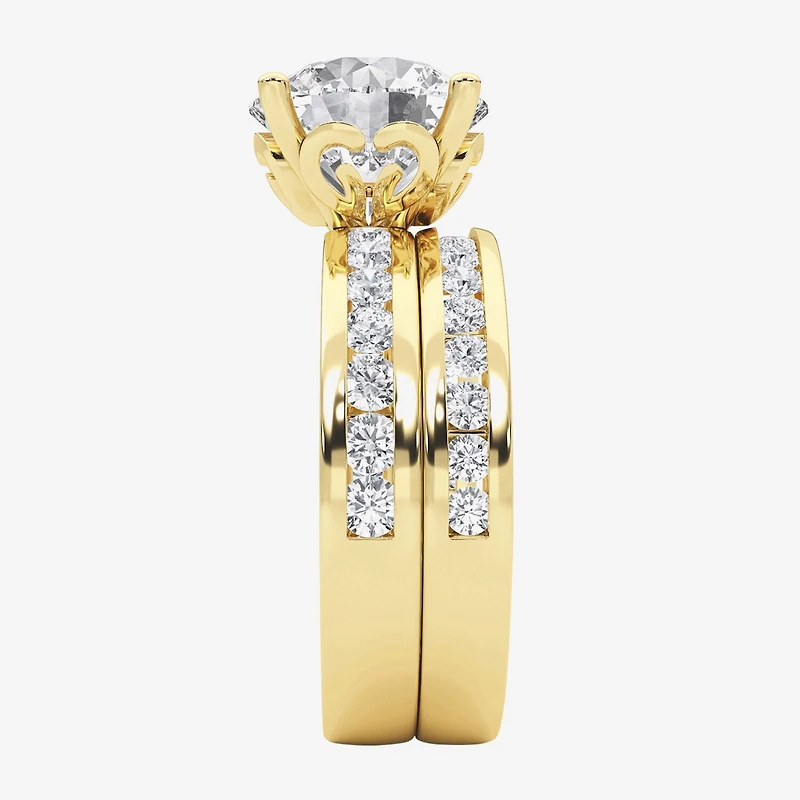 Grown Gorgeous Vs2, F Womens 4 1/4 CT. T.W. Lab White Diamond 14K Gold or Platinum Round Side Stone Bridal Set