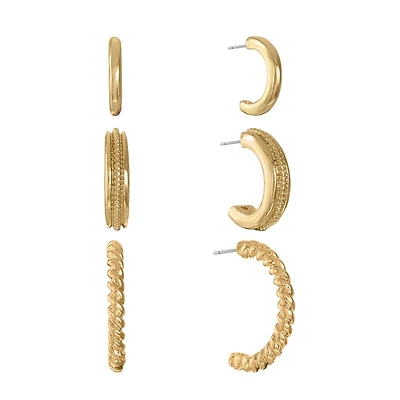 Monet Jewelry Gold Tone Womens Hypoallergenic 3 Pair Earring Set