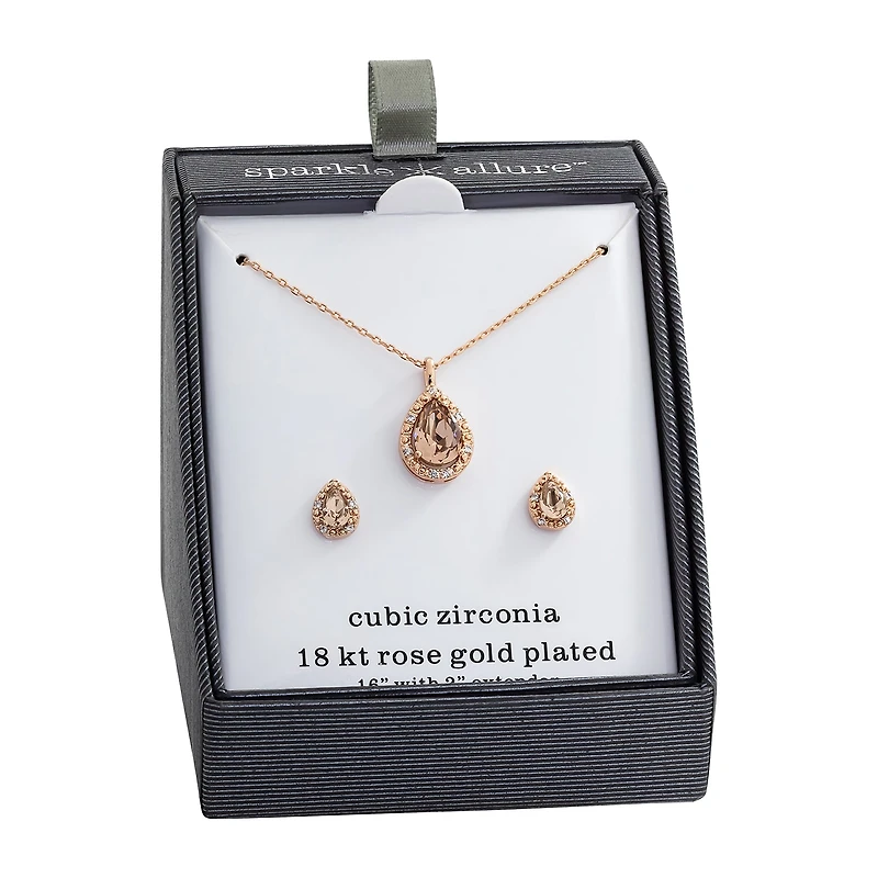 Sparkle Allure Womens Pink Crystal 18K Rose Gold Over Brass Pear 2-pc. Jewelry Set