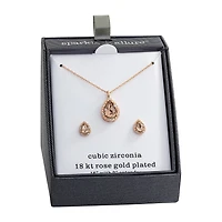 Sparkle Allure Womens Pink Crystal 18K Rose Gold Over Brass Pear 2-pc. Jewelry Set