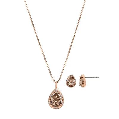 Sparkle Allure Womens Pink Crystal 18K Rose Gold Over Brass Pear 2-pc. Jewelry Set