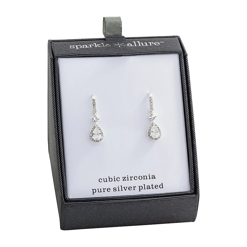 Sparkle Allure Womens Cubic Zirconia Pure Silver Over Brass Pear Drop Earrings