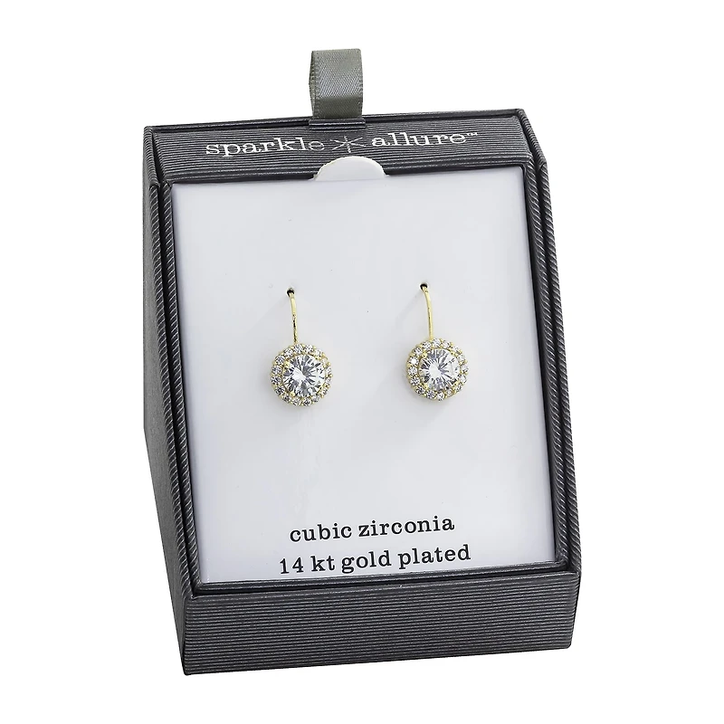 Sparkle Allure Womens Crystal 14K Gold Over Brass Round Drop Earrings