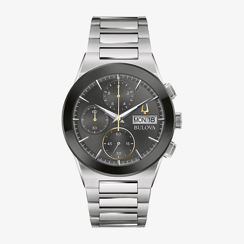 Bulova Modern Millennia Mens Chronograph Silver Tone Stainless Steel Bracelet Watch 96c149