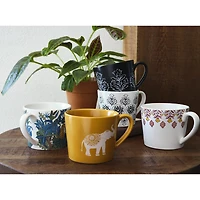 Distant Lands White/Black Stoneware Coffee Mug