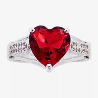 Sparkle Allure Womens Red Cubic Zirconia Pure Silver Over Brass Heart Solitaire Engagement Ring