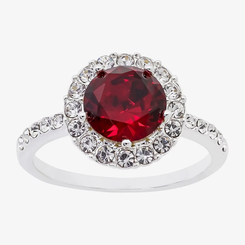 Sparkle Allure Womens Red Crystal Pure Silver Over Brass Round Halo Cocktail Ring