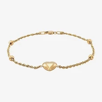 Womens 10K Gold Hollow Heart 7.5 Inch Link Bracelet
