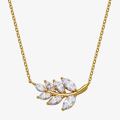 18K Gold Over Sterling Silver Marquise Cubic Zirconia Leaf 18" Necklace