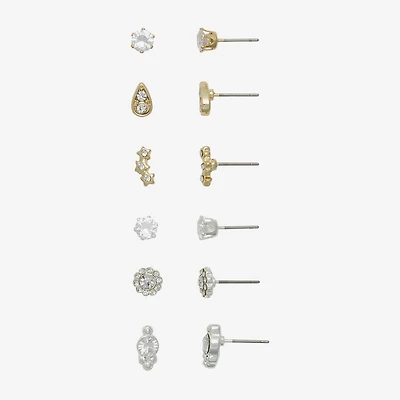 Mixit Womens Cubic Zirconia Flower Star Hypoallergenic 6 Pair Earring Set