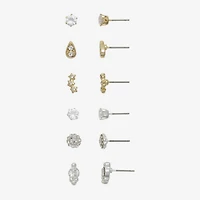 Mixit Womens Cubic Zirconia Flower Star Hypoallergenic 6 Pair Earring Set