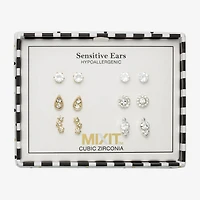 Mixit Womens Cubic Zirconia Flower Star Hypoallergenic 6 Pair Earring Set