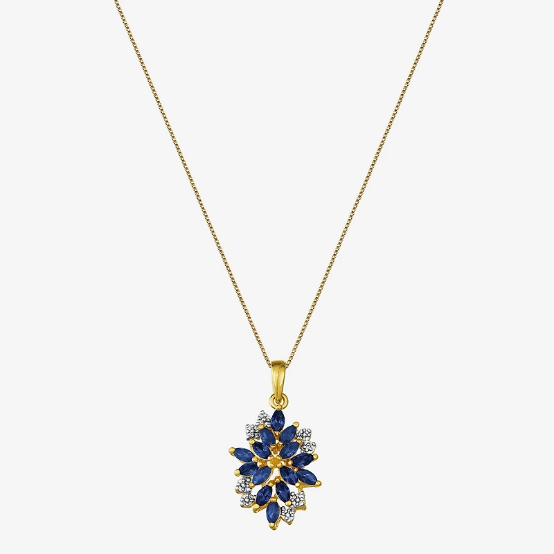 14K Gold over Silver Lab-Created Gemstone Flower Pendant Necklace