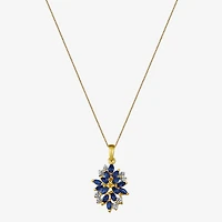 14K Gold over Silver Lab-Created Gemstone Flower Pendant Necklace