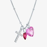 Womens Lab Created Pink Sapphire Sterling Silver Cross Heart 18 Inch Pendant Necklace