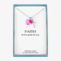 Womens Lab Created Pink Sapphire Sterling Silver Cross Heart 18 Inch Pendant Necklace