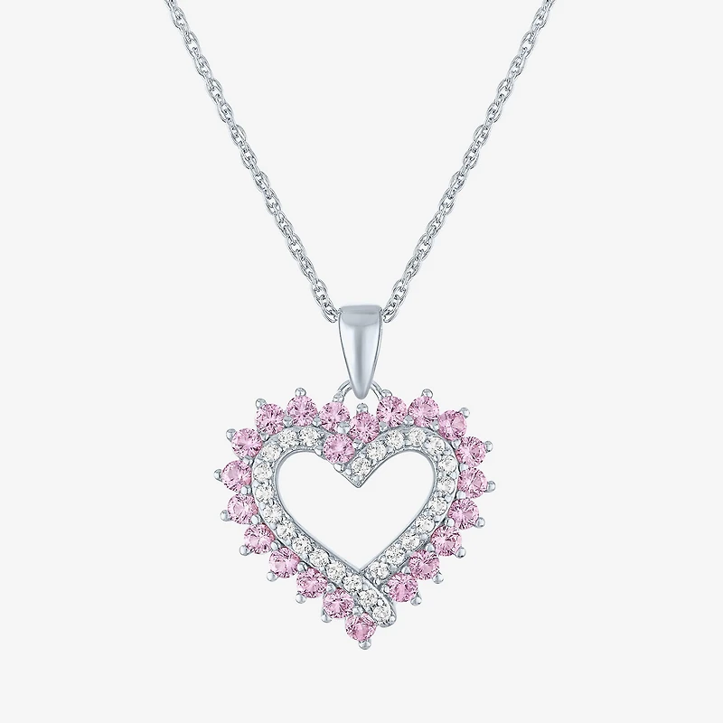 Womens Lab Created Pink Sapphire Sterling Silver Round 18 Inch Pendant Necklace