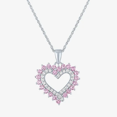 Womens Lab Created Pink Sapphire Sterling Silver Round 18 Inch Pendant Necklace