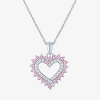 Womens Lab Created Pink Sapphire Sterling Silver Round 18 Inch Pendant Necklace