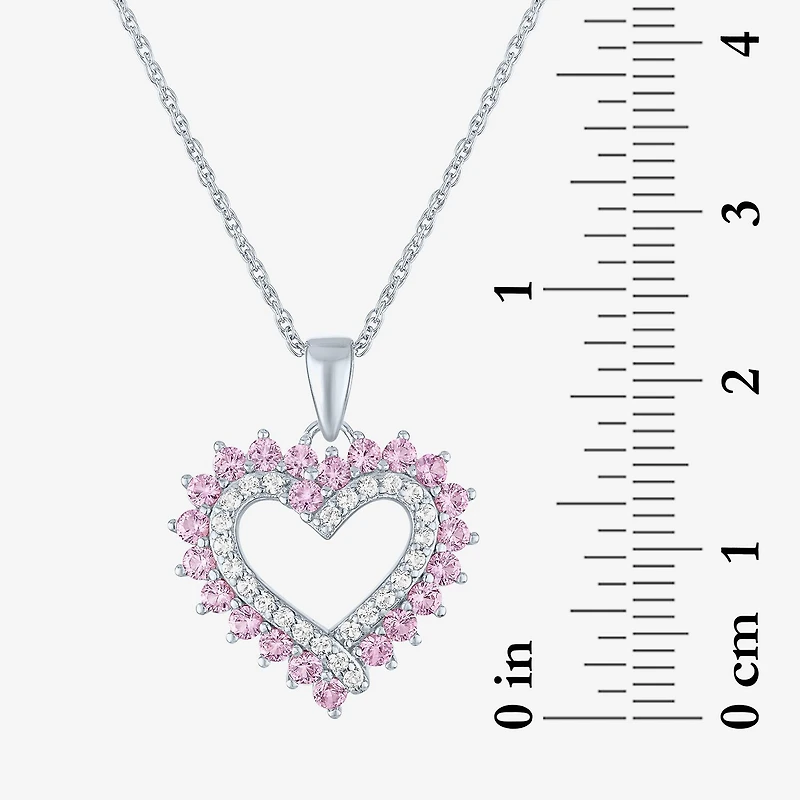 Womens Lab Created Pink Sapphire Sterling Silver Round 18 Inch Pendant Necklace