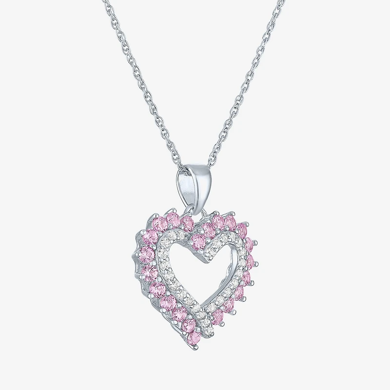 Womens Lab Created Pink Sapphire Sterling Silver Round 18 Inch Pendant Necklace