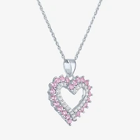 Womens Lab Created Pink Sapphire Sterling Silver Round 18 Inch Pendant Necklace