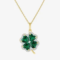 Womens Lab Created Green Emerald 14K Gold Over Silver Clover 16 Inch Pendant Necklace