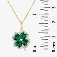 Womens Lab Created Green Emerald 14K Gold Over Silver Clover 16 Inch Pendant Necklace