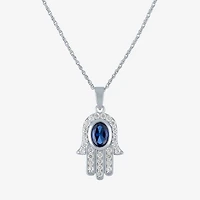 Womens Lab Created Blue Sapphire Sterling Silver Hamsa 16 Inch Pendant Necklace