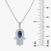 Womens Lab Created Blue Sapphire Sterling Silver Hamsa 16 Inch Pendant Necklace