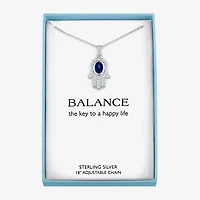 Womens Lab Created Blue Sapphire Sterling Silver Hamsa 16 Inch Pendant Necklace