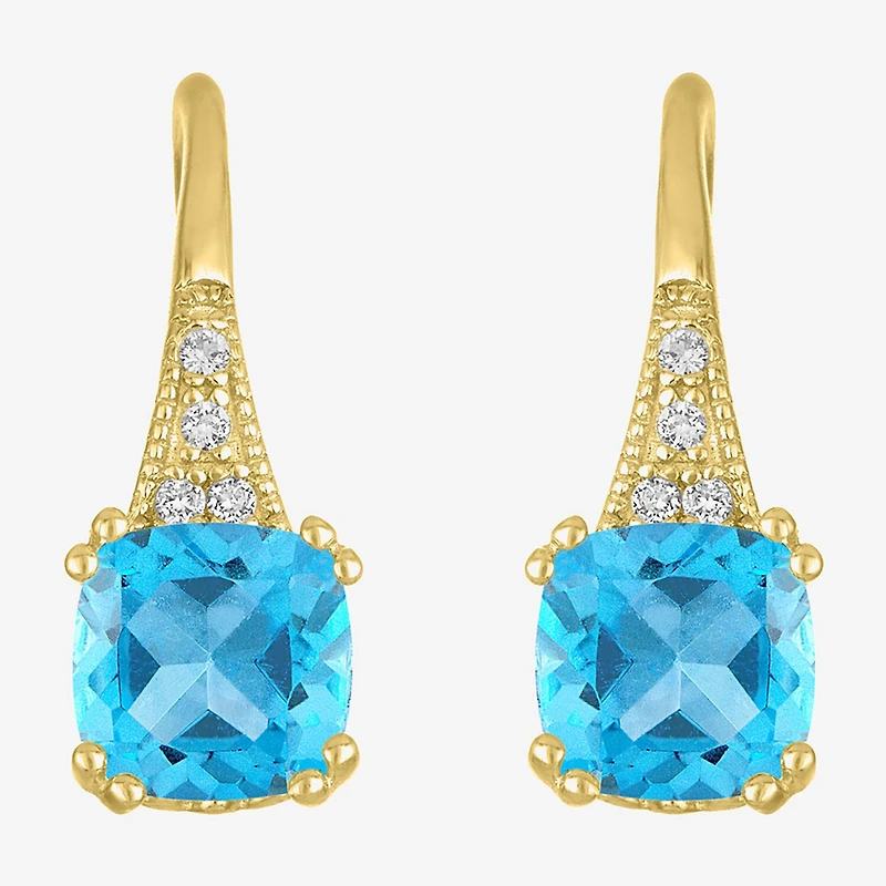 Gemstone 14K Gold Over Silver Cushion Drop Earrings