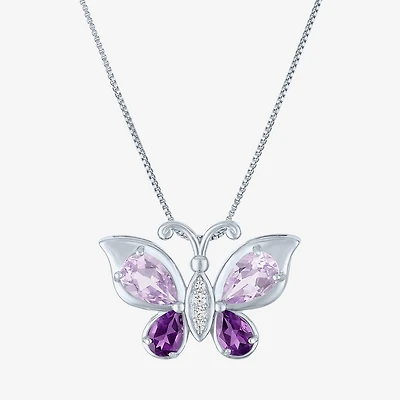 Womens Genuine Purple Amethyst Sterling Silver Butterfly 18 Inch Pendant Necklace