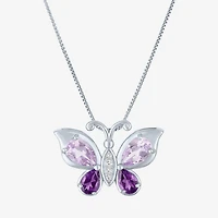 Womens Genuine Purple Amethyst Sterling Silver Butterfly 18 Inch Pendant Necklace