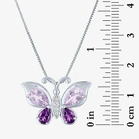 Womens Genuine Purple Amethyst Sterling Silver Butterfly 18 Inch Pendant Necklace