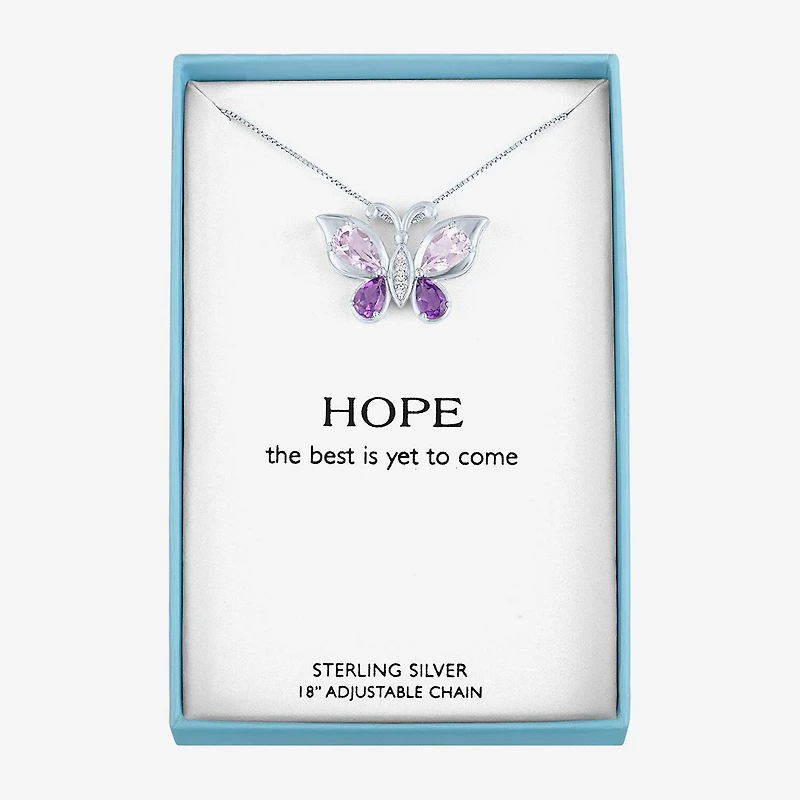 Womens Genuine Purple Amethyst Sterling Silver Butterfly 18 Inch Pendant Necklace