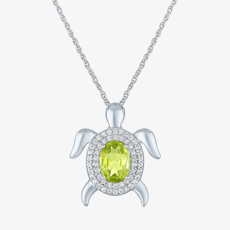 Turtle Womens Genuine Green Peridot Sterling Silver 17 Inch Pendant Necklace
