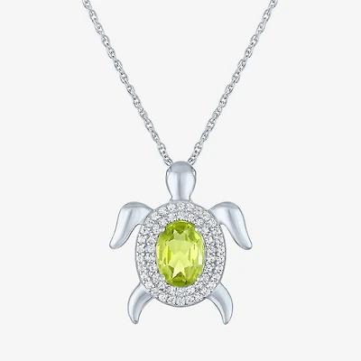 Turtle Womens Genuine Green Peridot Sterling Silver 17 Inch Pendant Necklace