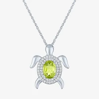 Turtle Womens Genuine Green Peridot Sterling Silver 17 Inch Pendant Necklace