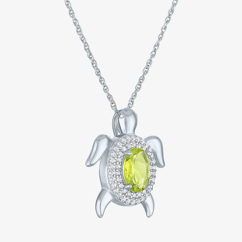 Turtle Womens Genuine Green Peridot Sterling Silver 17 Inch Pendant Necklace